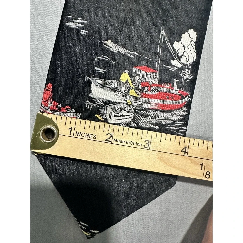 VTG San Remo Black Fishing Boat Novelty Neck Tie